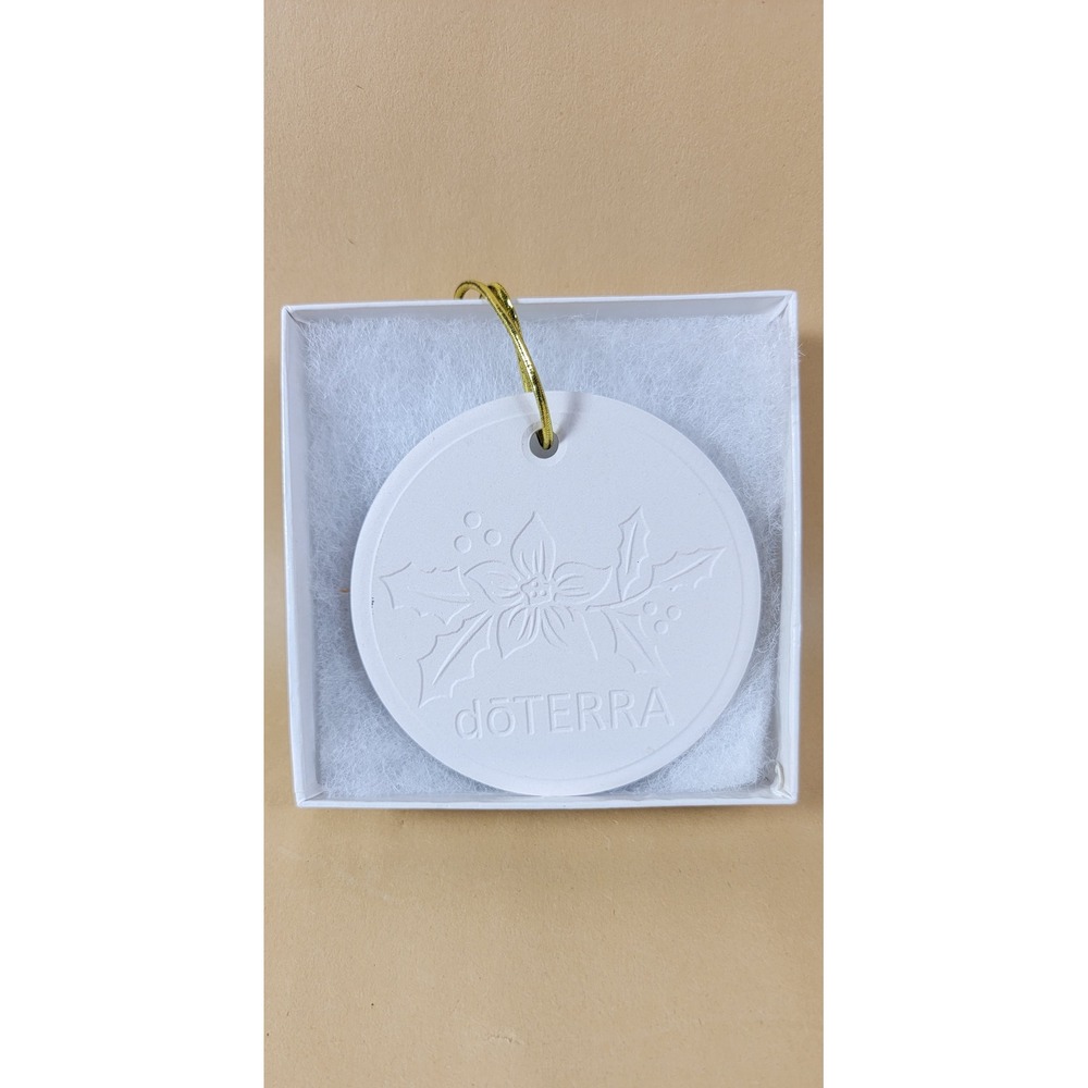 doTERRA White Ceramic Diffuser Ornament Poinsettia Embossed Essential Oil Disc